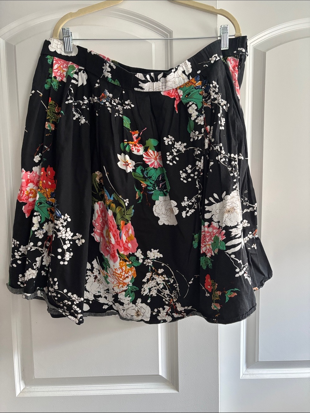 Black Floral Circle Skirt with Pink & Green Accents - Women's